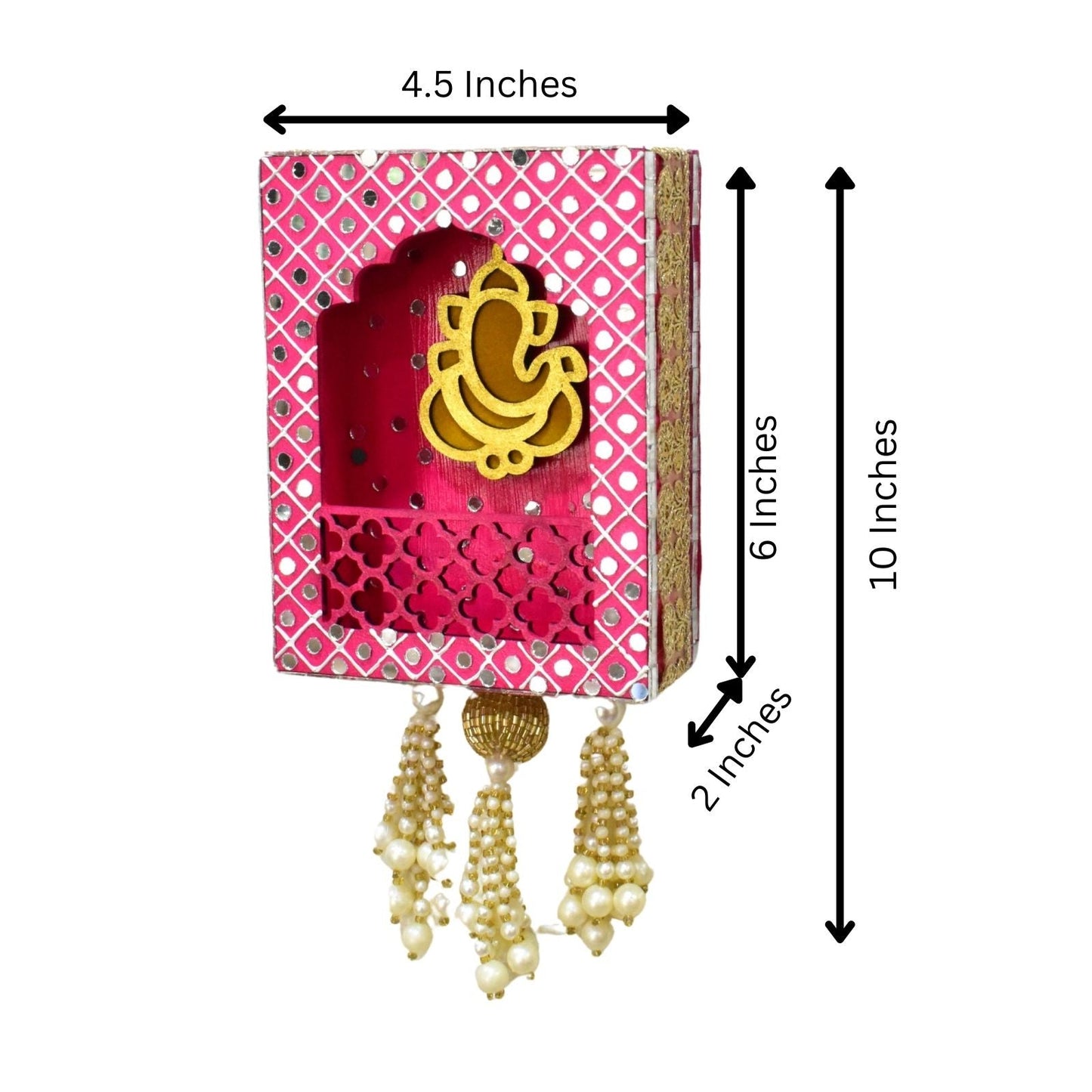 Decorative item with measurements on a white background