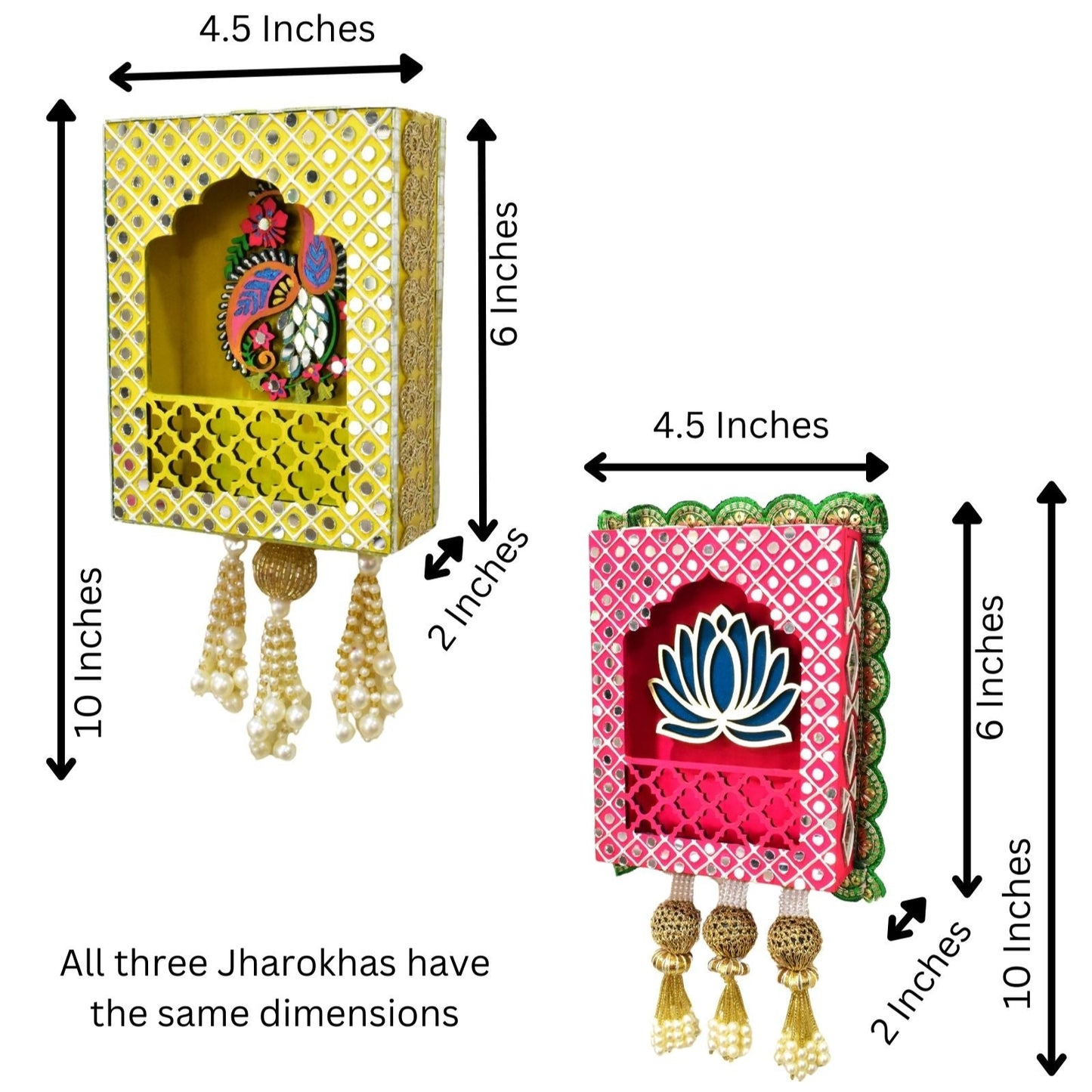 Two Jharokhas with dimensions labeled on a white background