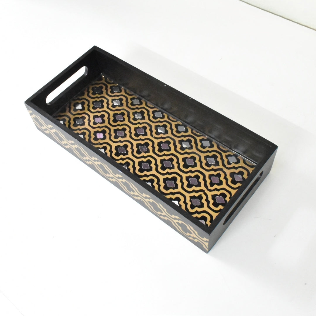 Black & Gold Wooden Tray – Premium Handmade Decor Piece