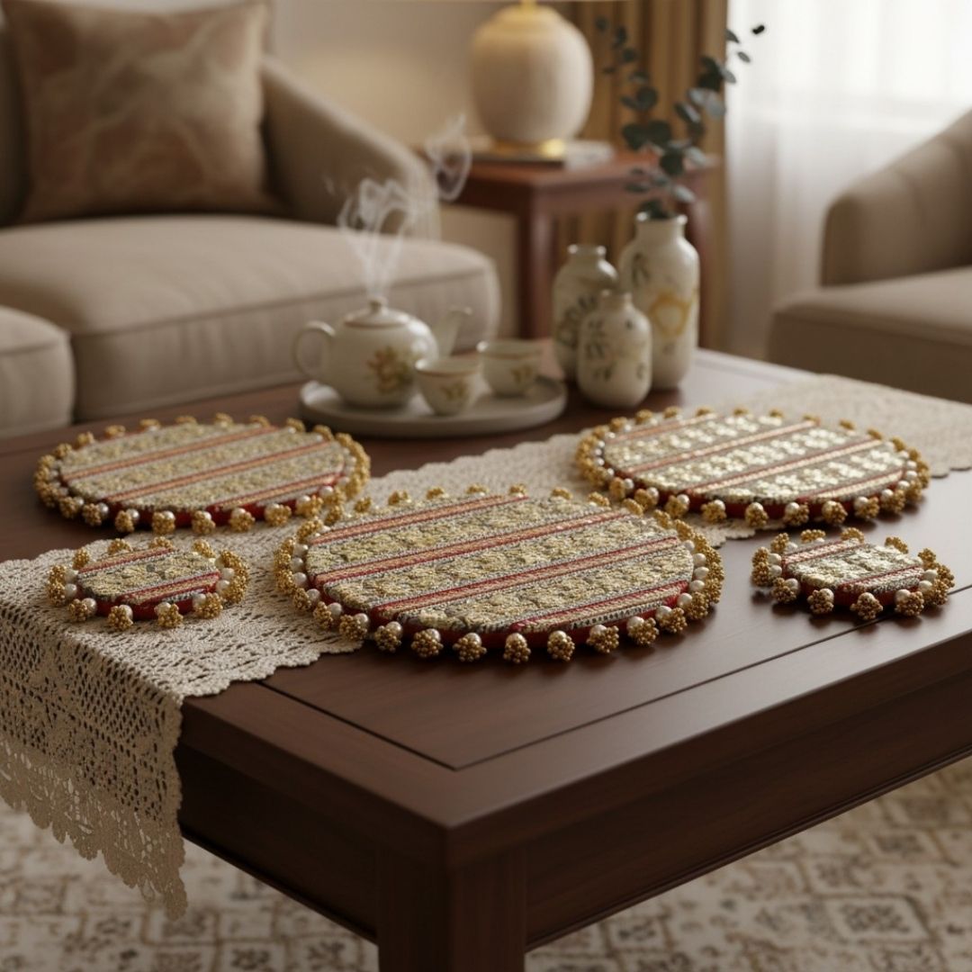 Luxury Decorative MDF Platter Set for Pooja, Wedding & Festive Home Decor | Set of 5