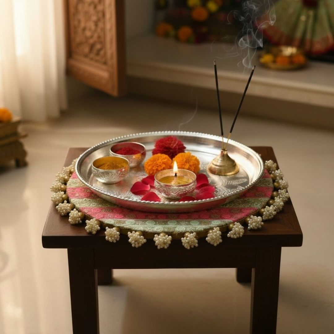 Luxury Handcrafted Decorative Platter Set for Pooja, Weddings & Festive Home Decor | Set of 5 MDF Trays