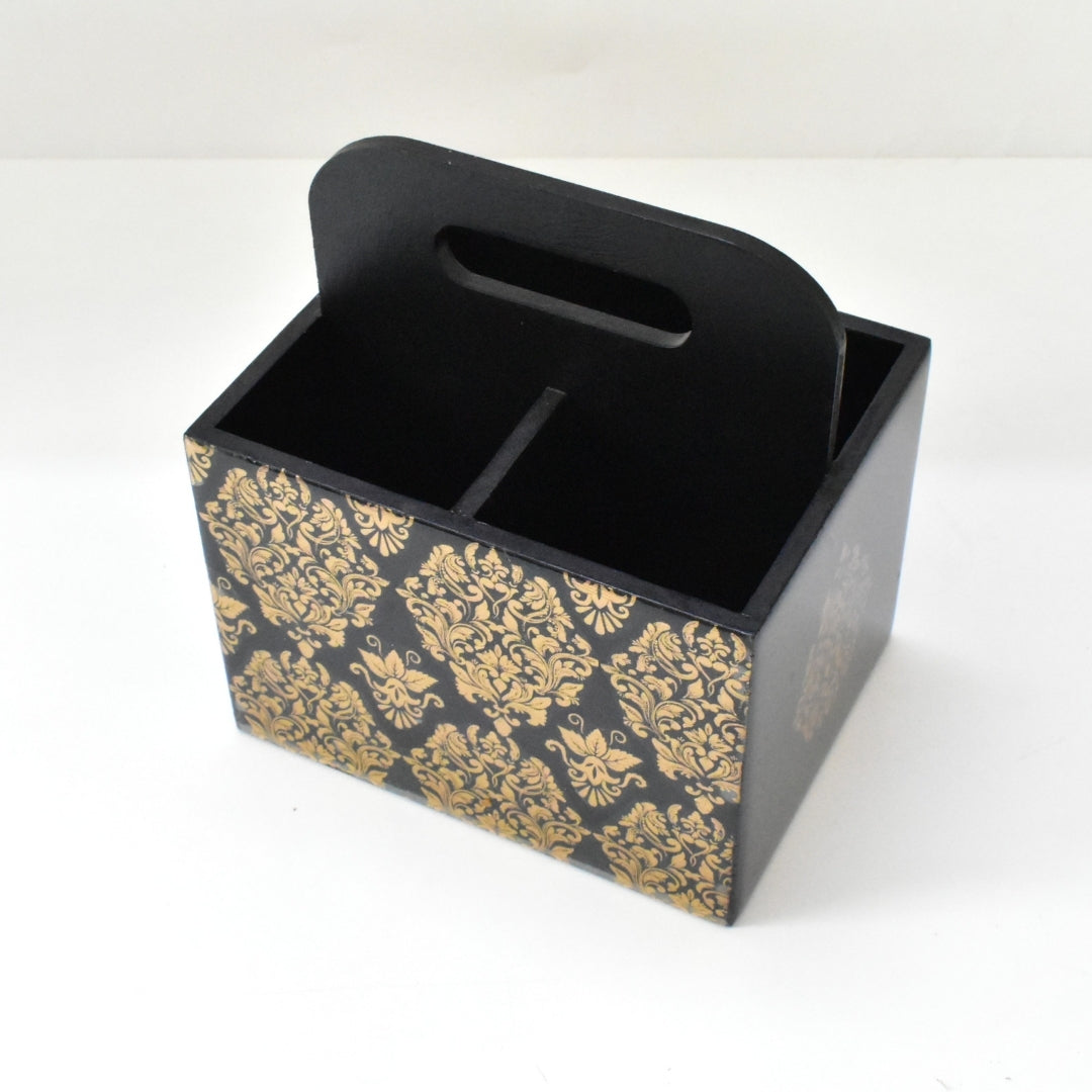 Artisan Wooden Cutlery Stand | Elegant Floral Dining Decor