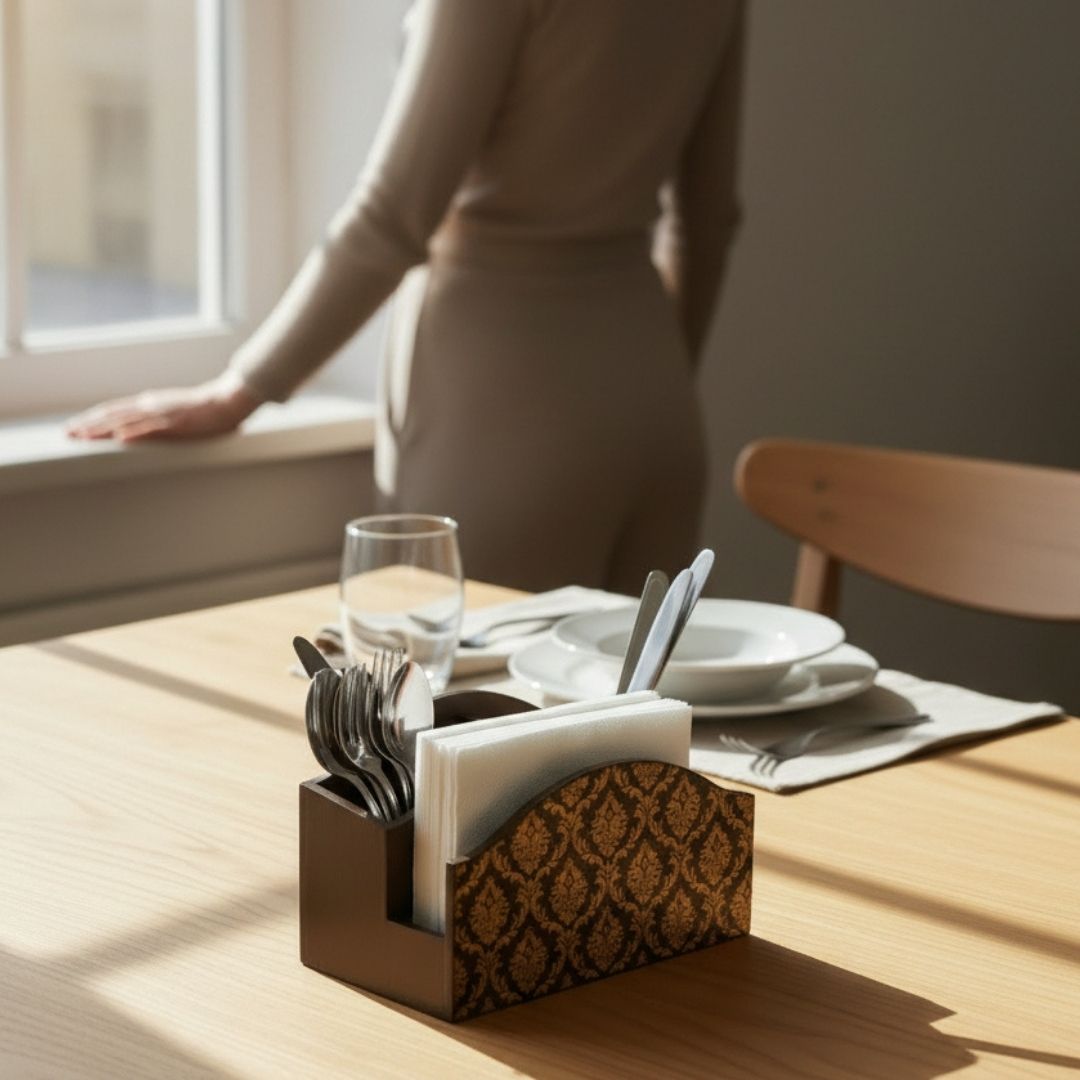 Elegant Wooden Cutlery & Tissue Organizer for Dining Tables