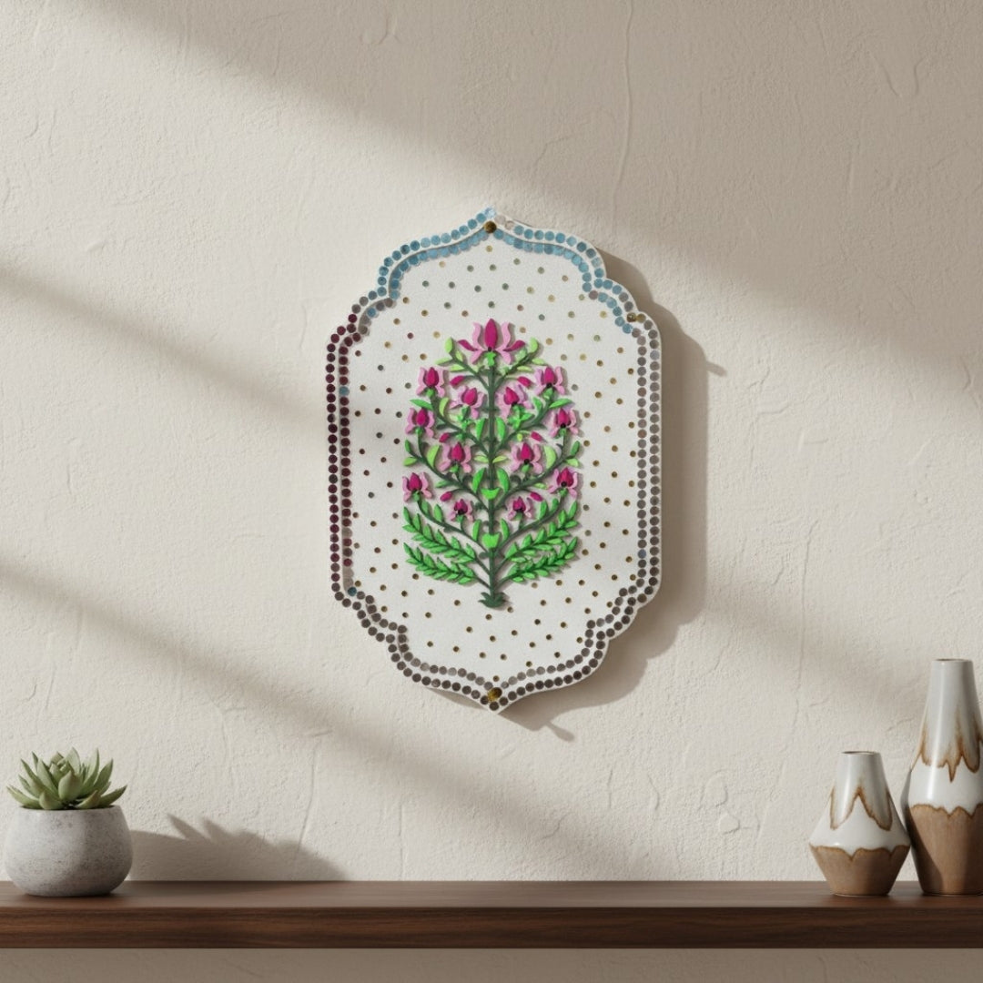 Handcrafted White Floral Wall Art – Ethnic Indian Wall Decor (Single)