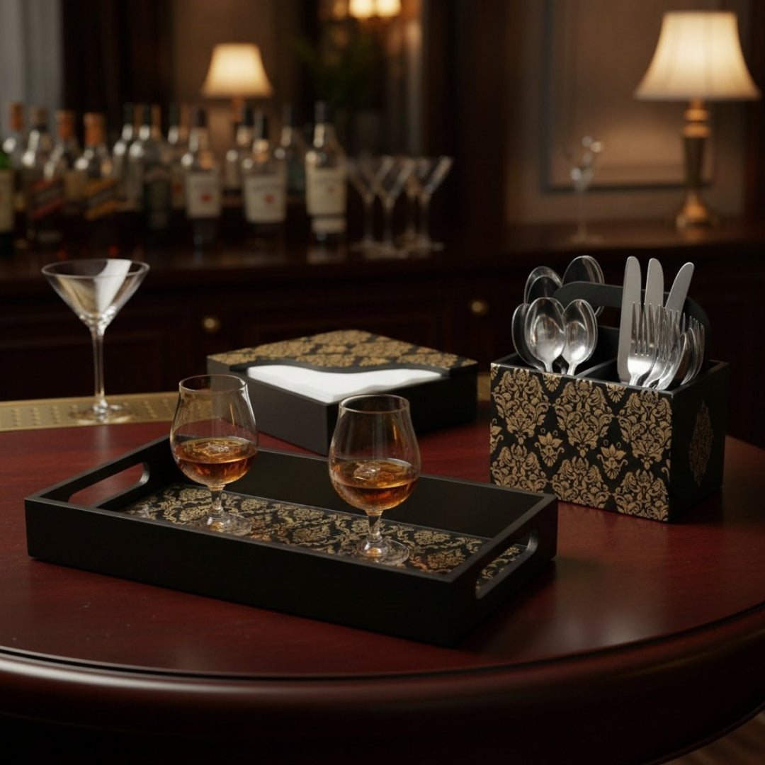 Luxury Floral Tableware Set of Serving Tray, Cutlery and Napkin Holder