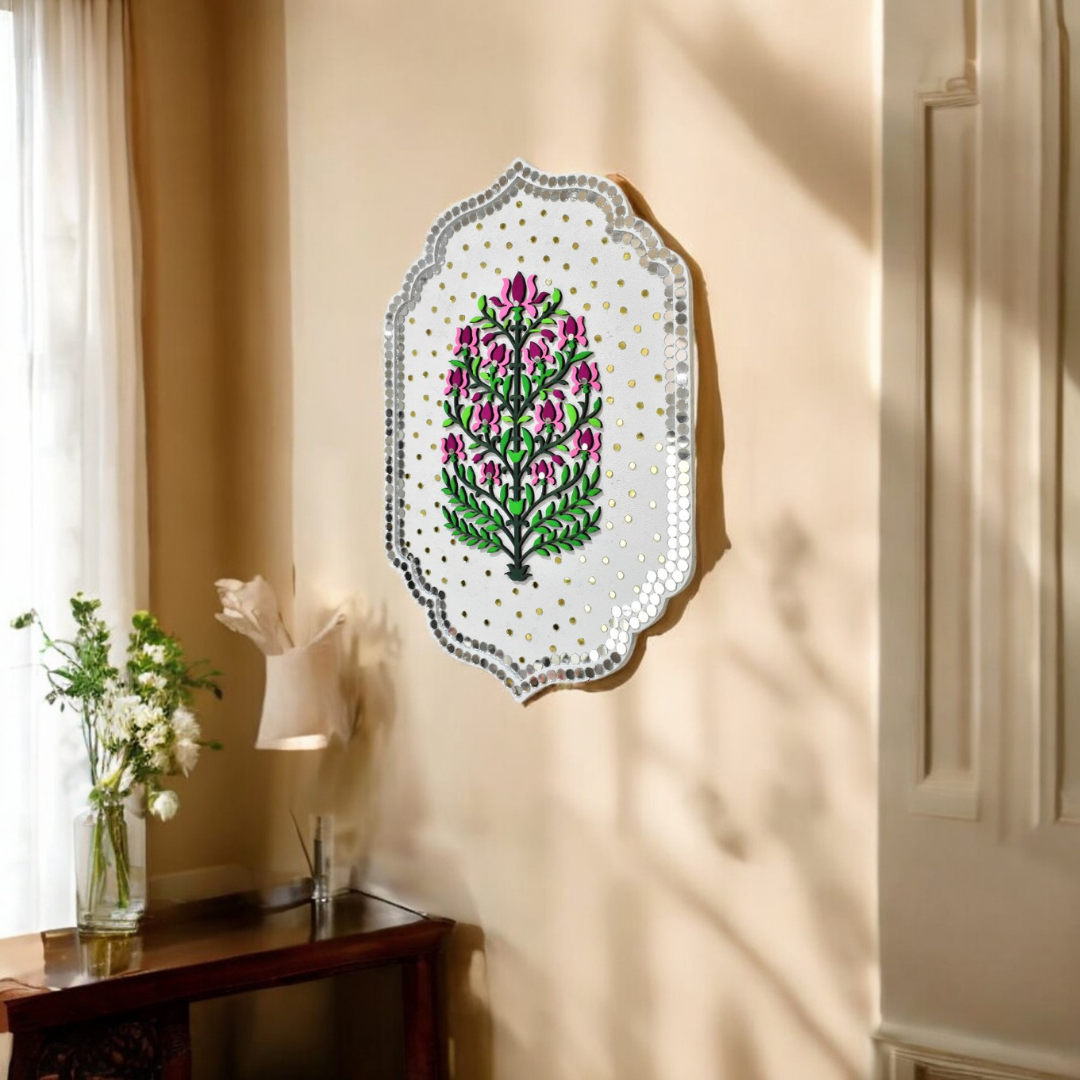 Handcrafted White Floral Wall Art – Ethnic Indian Wall Decor (Single)