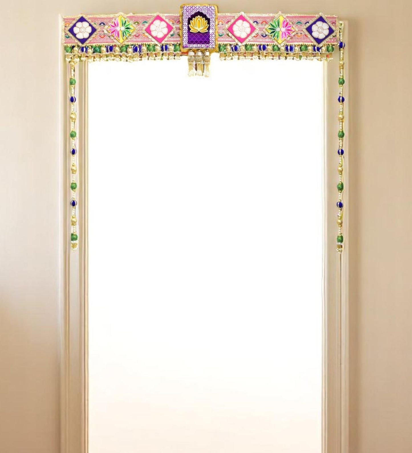 Royal Lotus Embroidered Door Toran - Auspicious Floral Door Hanging for Festive Home Decor