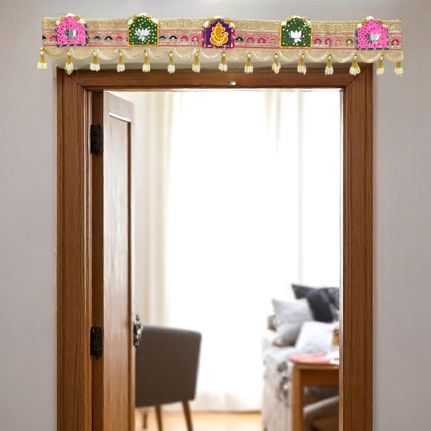 Traditional Flower Toran with Ganpati Charm