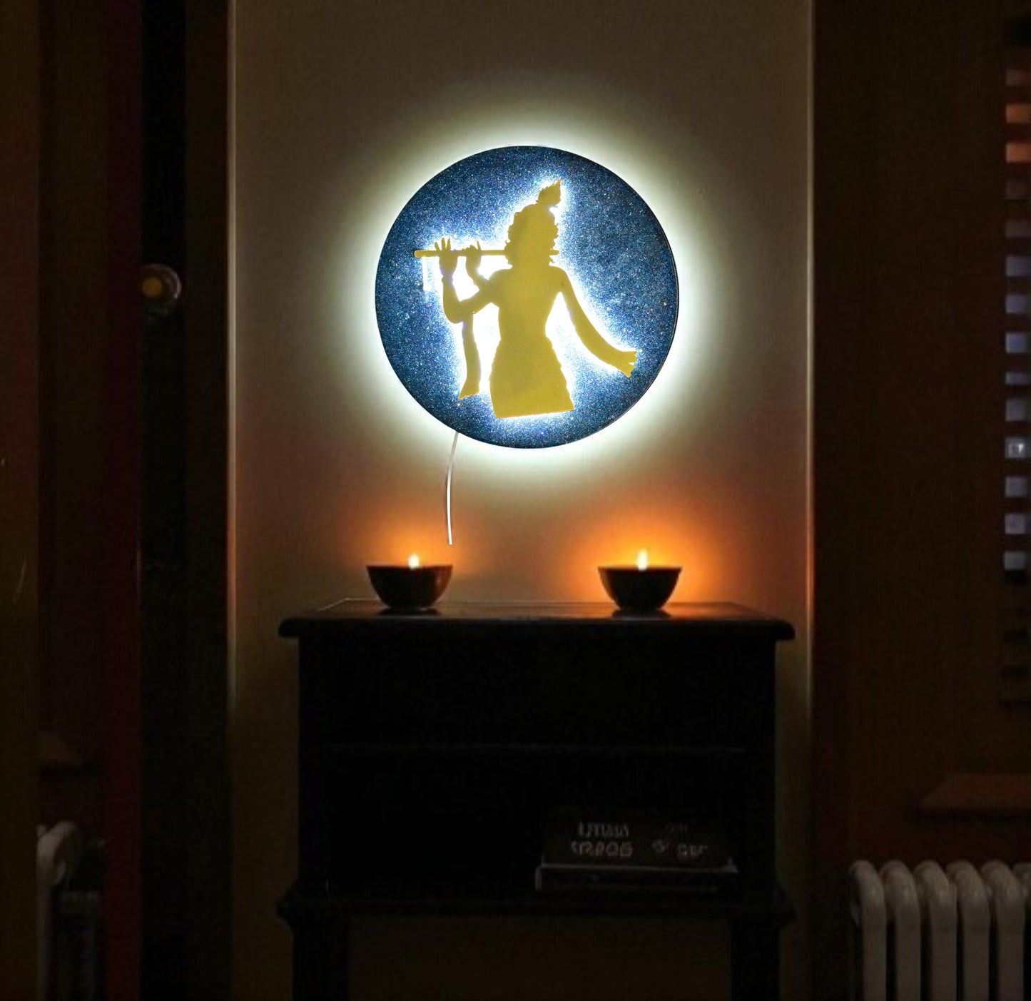 Krishna LED Wall Art | Divine Flute-Playing Krishna Silhouette with Backlit Glow | Spiritual Hindu Home Decor