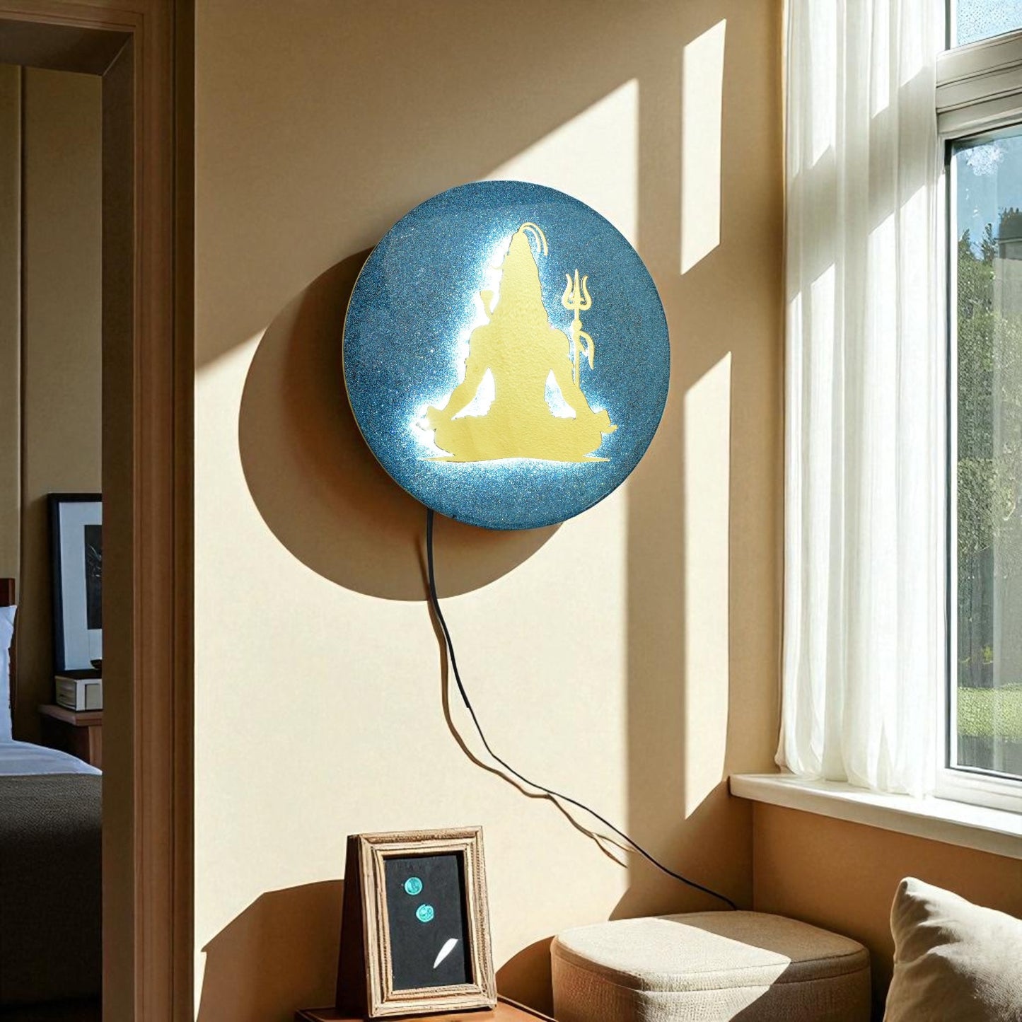 Divine Shiva LED Wall Art | Tranquil Meditating Shiva with Trishul Silhouette | Spiritual Home Decor with Backlit Glow