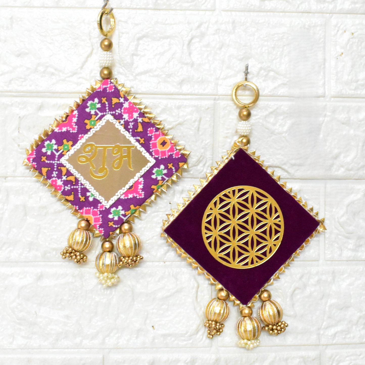 Decorative Shubh Labhs with geometric designs
