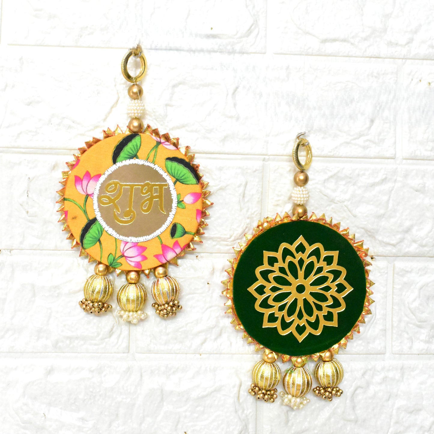 Decorative Shubh Labh with floral designs