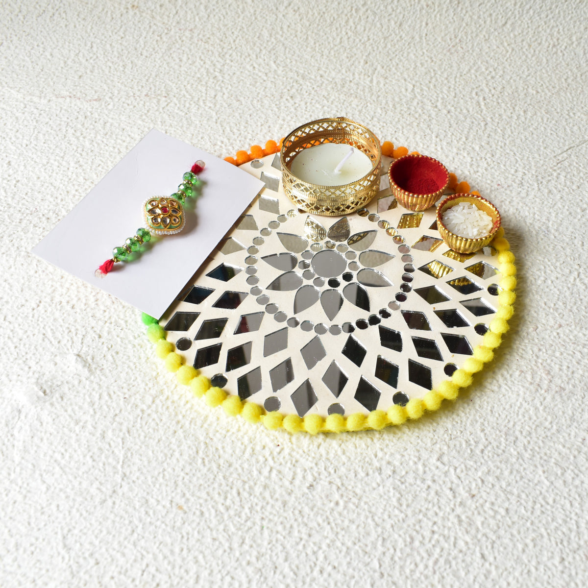 Handcrafted Mirror Rakhi Platter | Raksha Bandhan Thali & Gift Set