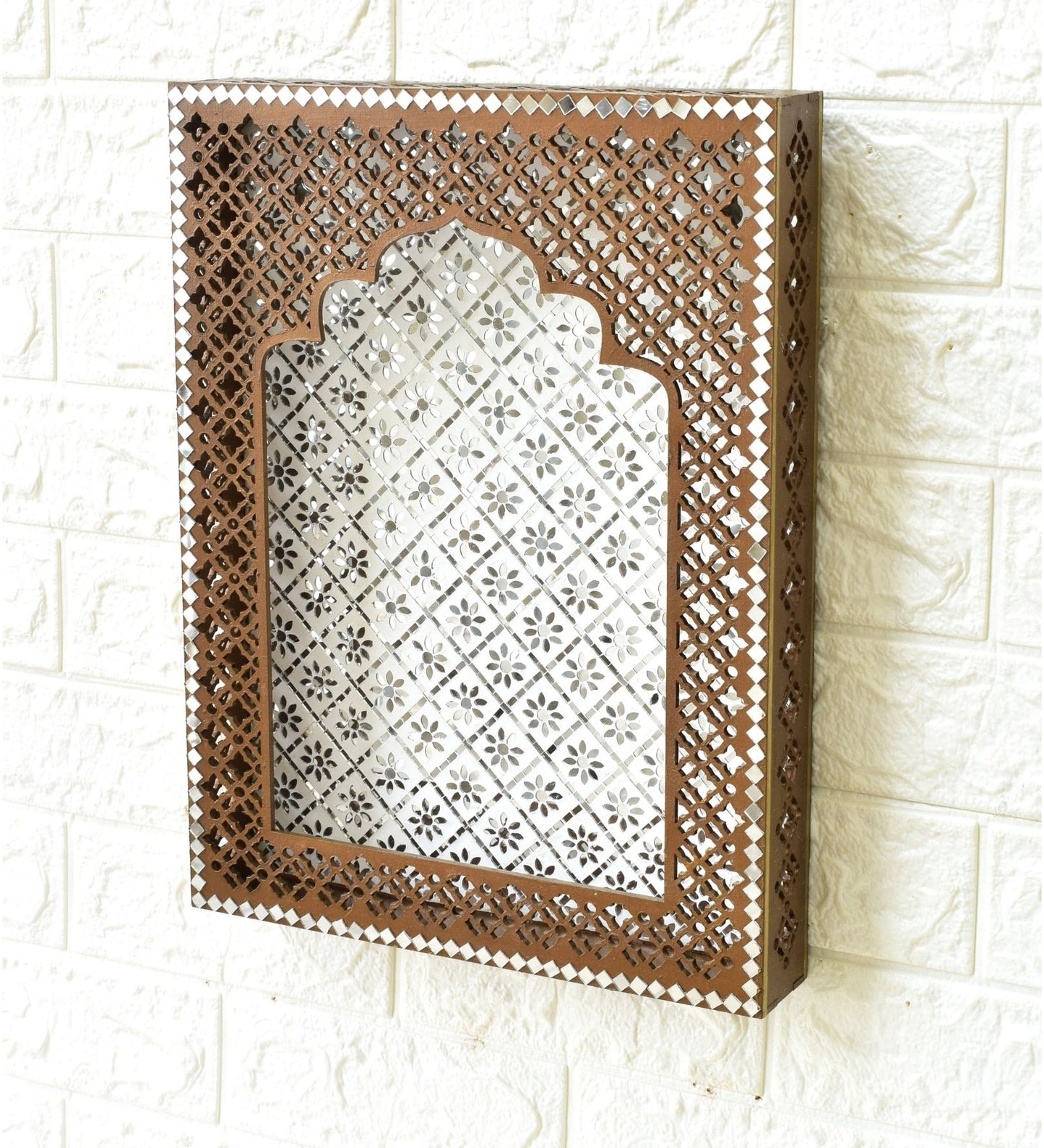 Handcrafted Brown Jharokha with Mirror Work – Traditional Wall Decor for Timeless Elegance