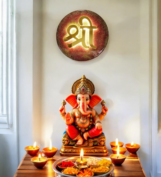 LED Backlit Shree Wall Art – Divine Blessings for Home & Office | Meditation, Yoga, Pooja and Living Room Decor