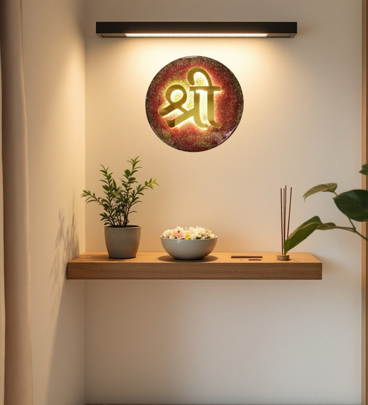 LED Backlit Shree Wall Art – Divine Blessings for Home & Office | Meditation, Yoga, Pooja, and Living Room Decor