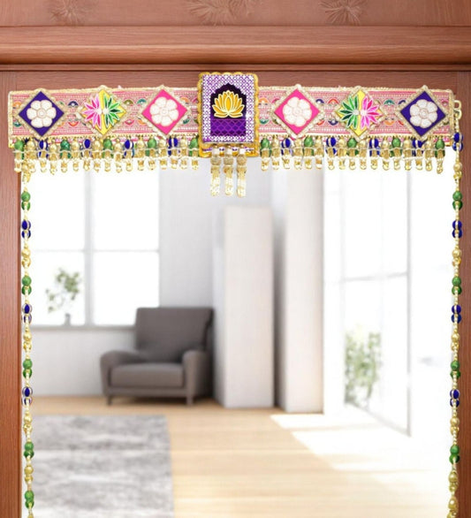 Royal Lotus Embroidered Door Toran - Auspicious Floral Door Hanging for Festive Home Decor