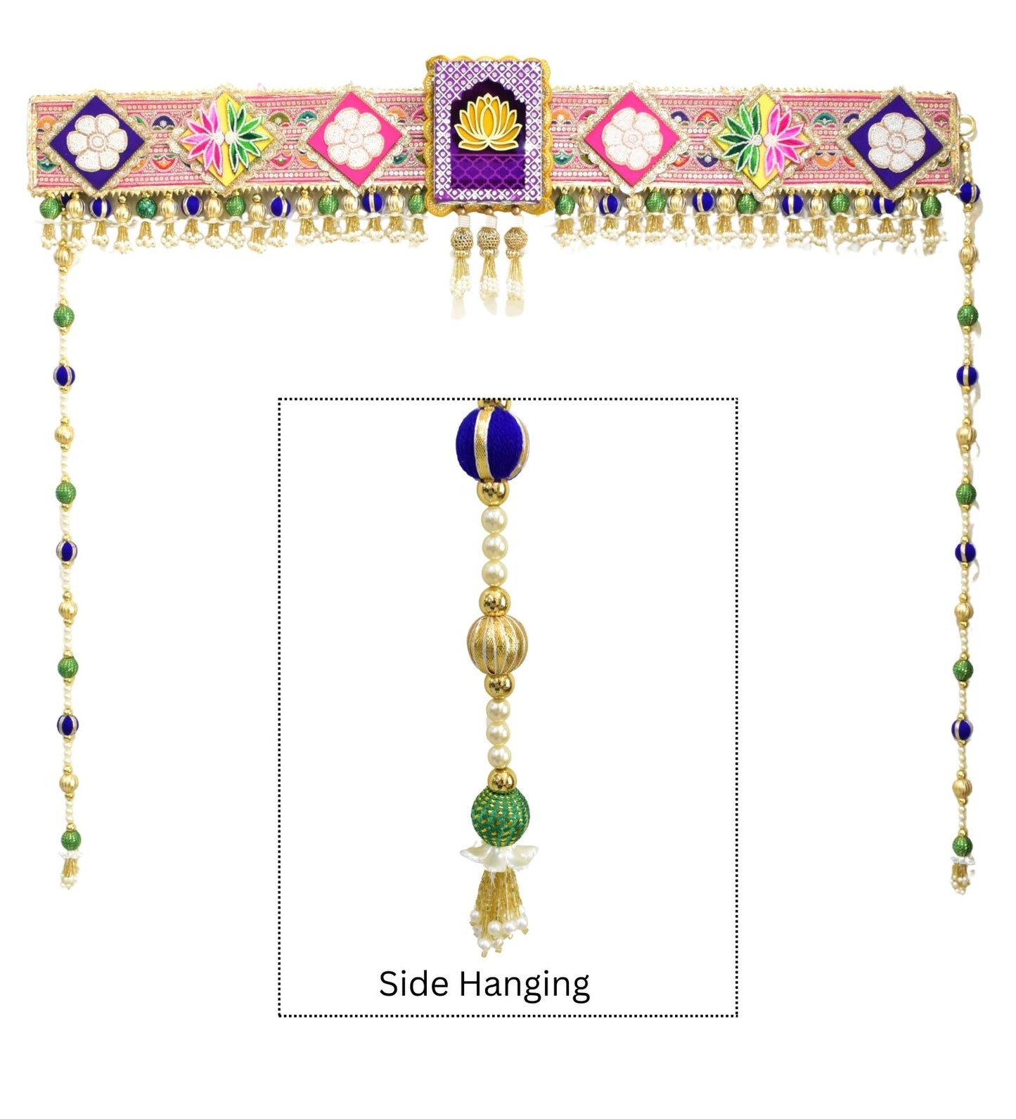 Royal Lotus Embroidered Door Toran - Auspicious Floral Door Hanging for Festive Home Decor
