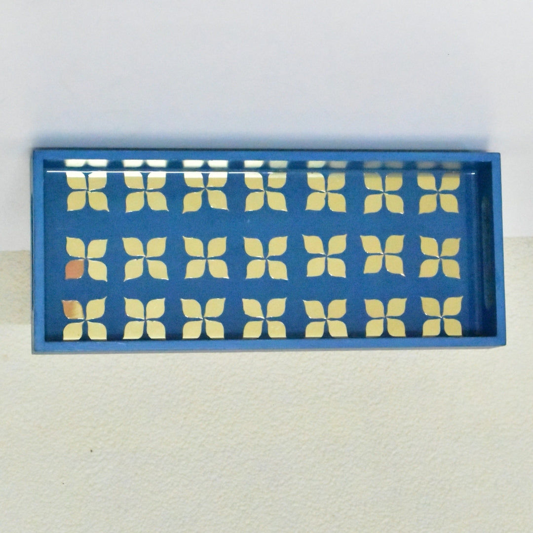 Handcrafted Blue Serving Tray with Mirror Inlay – Resin Art Home Decor