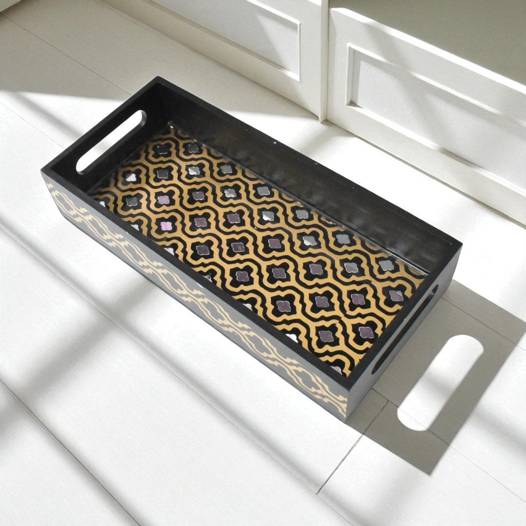 Black & Gold Wooden Tray – Premium Handmade Decor Piece