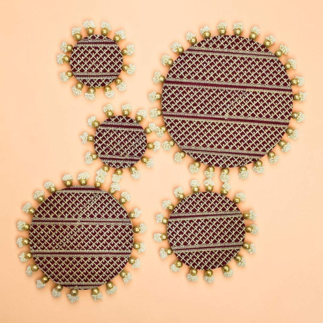 Luxury Handcrafted Decorative Platter Set for Pooja, Weddings & Festive Home Decor | Set of 5 MDF Trays
