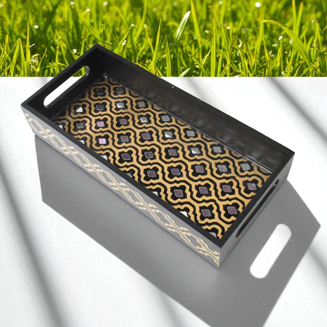 Black & Gold Wooden Tray – Premium Handmade Decor Piece