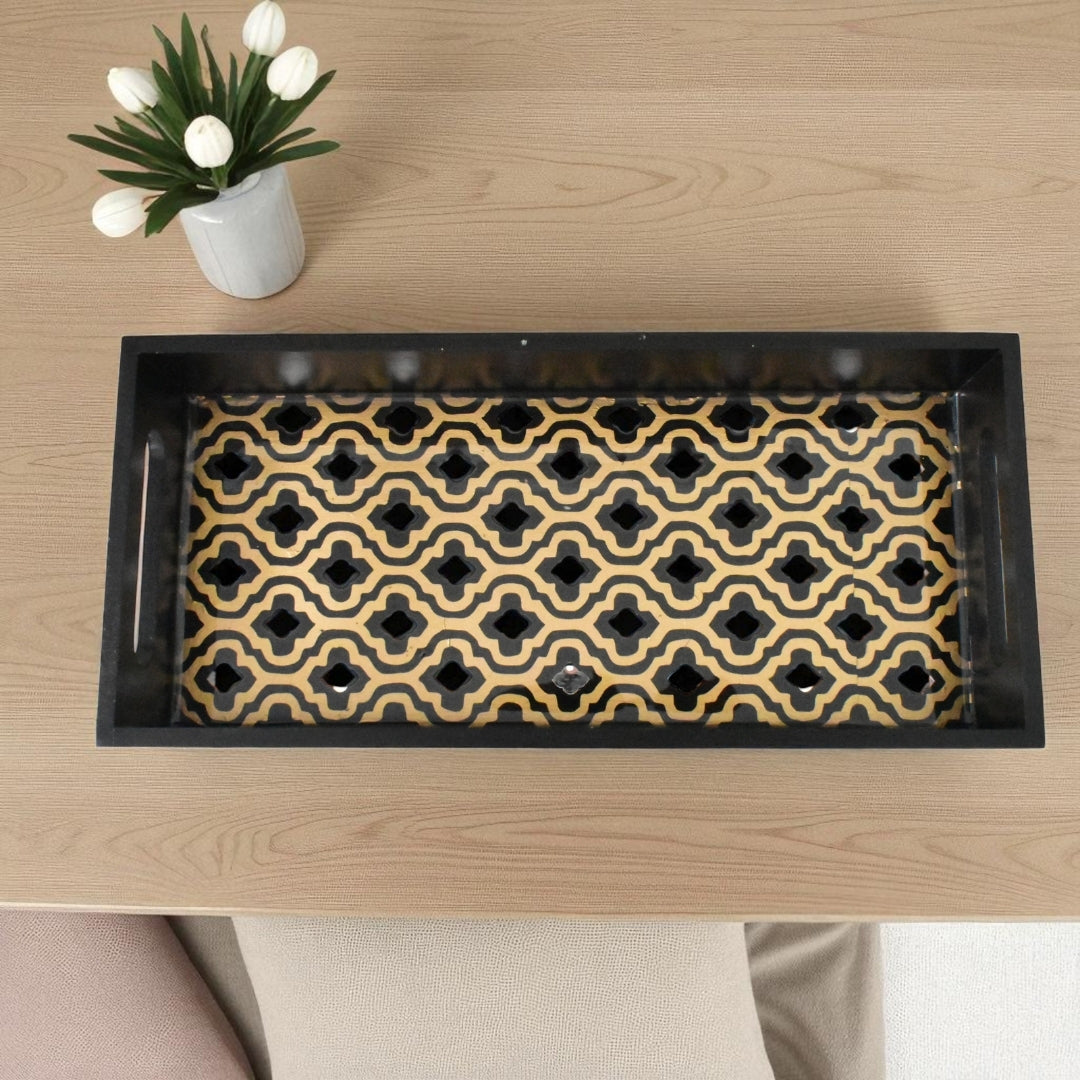 Black & Gold Wooden Tray – Premium Handmade Decor Piece