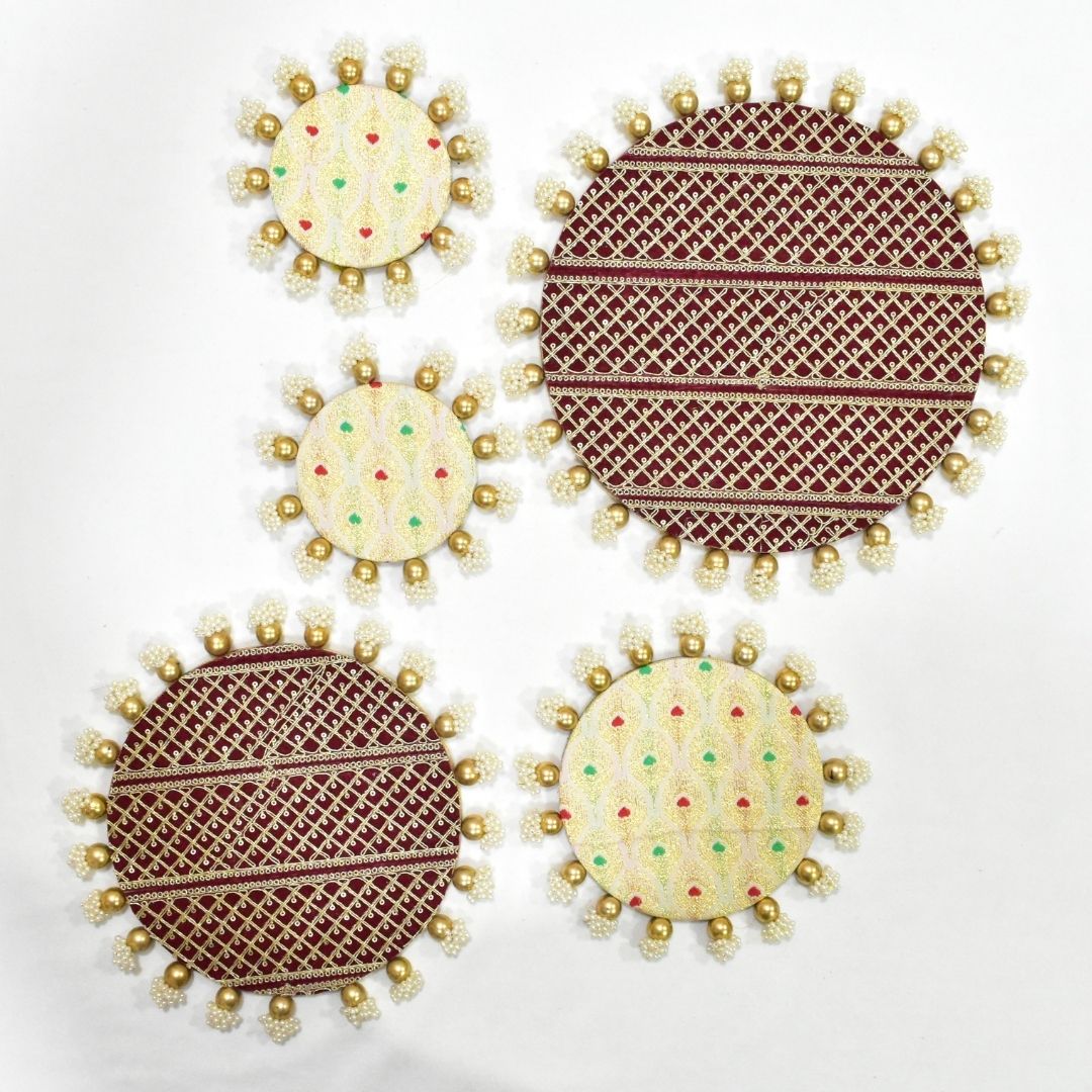 Luxury Handcrafted Decorative Platter Set for Pooja, Weddings & Festive Home Decor | Set of 5 MDF Trays
