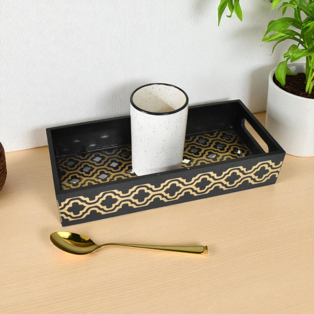 Black & Gold Wooden Tray – Premium Handmade Decor Piece