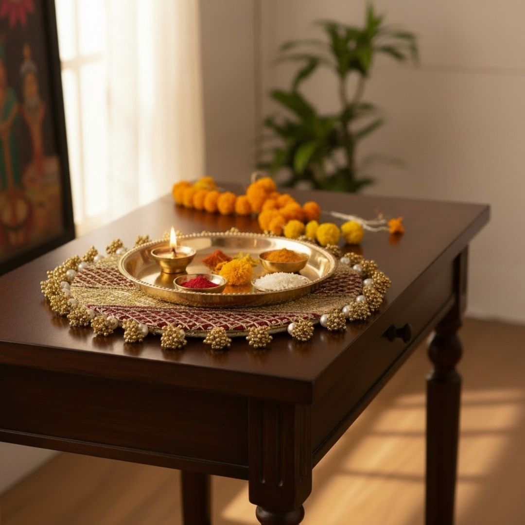 Luxury Handcrafted Decorative Platter Set for Pooja, Weddings & Festive Home Decor | Set of 5 MDF Trays