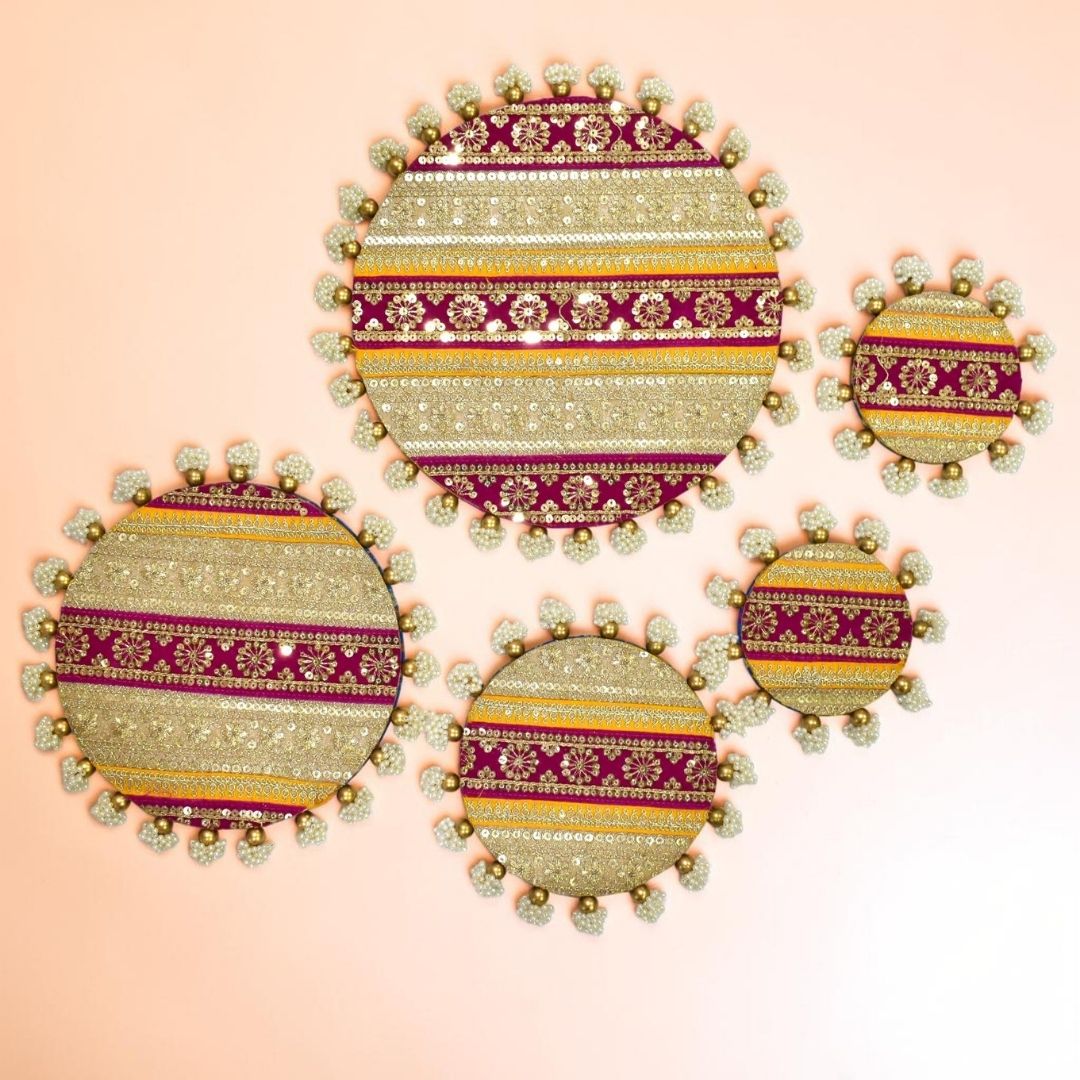 Luxury Handcrafted Decorative Platter Set for Pooja, Weddings & Festive Home Decor | Set of 5 MDF Trays