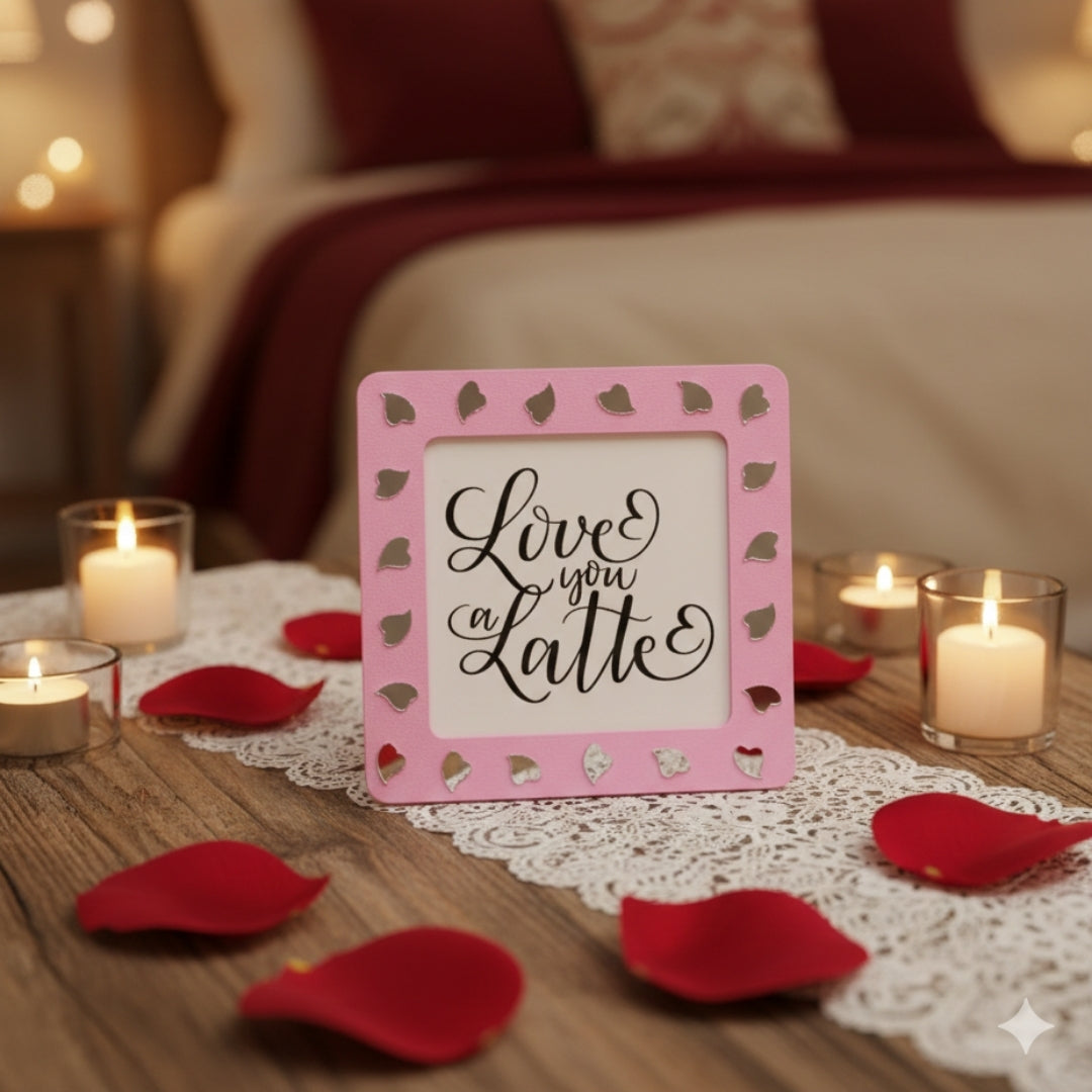 Pink Mirror Heart Message Frame – Love You a Latte Gift