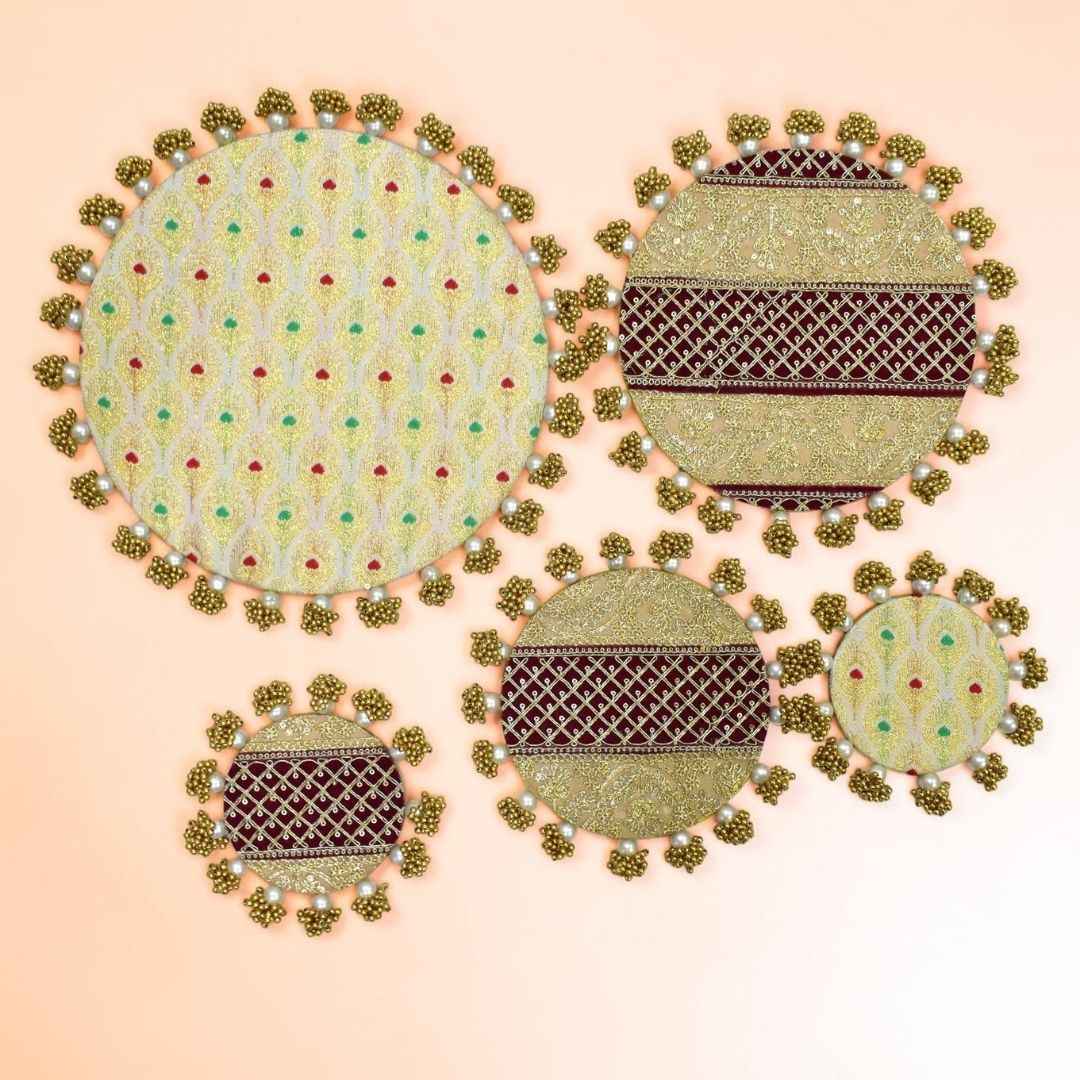 Luxury Handcrafted Decorative Platter Set for Pooja, Weddings & Festive Home Decor | Set of 5 MDF Trays
