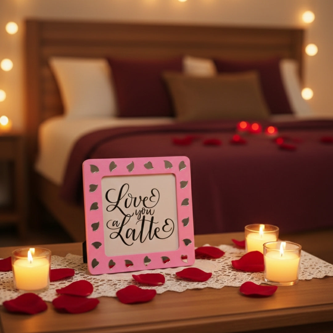 Pink Mirror Heart Message Frame – Love You a Latte Gift