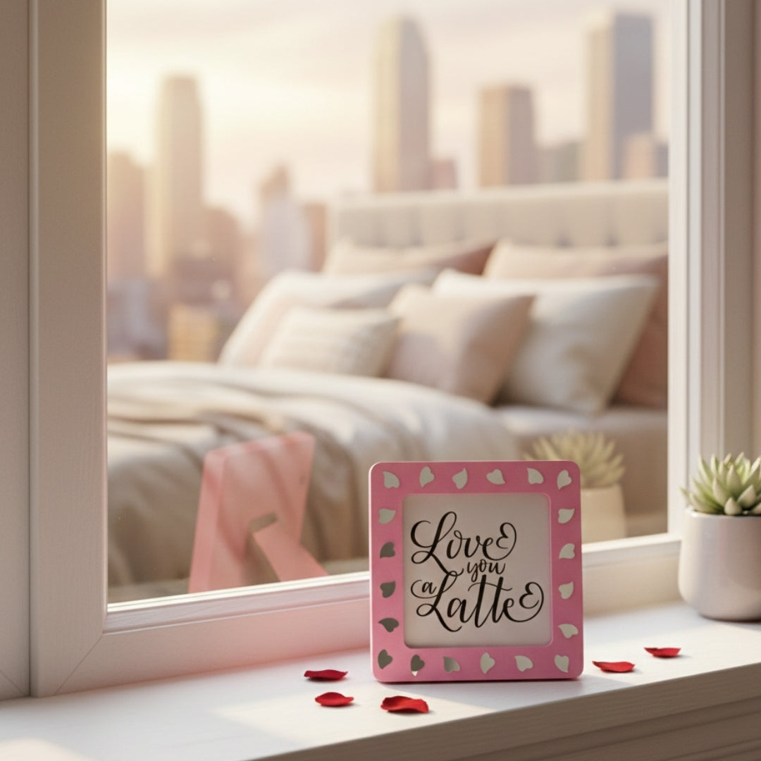 Pink Mirror Heart Message Frame – Love You a Latte Gift