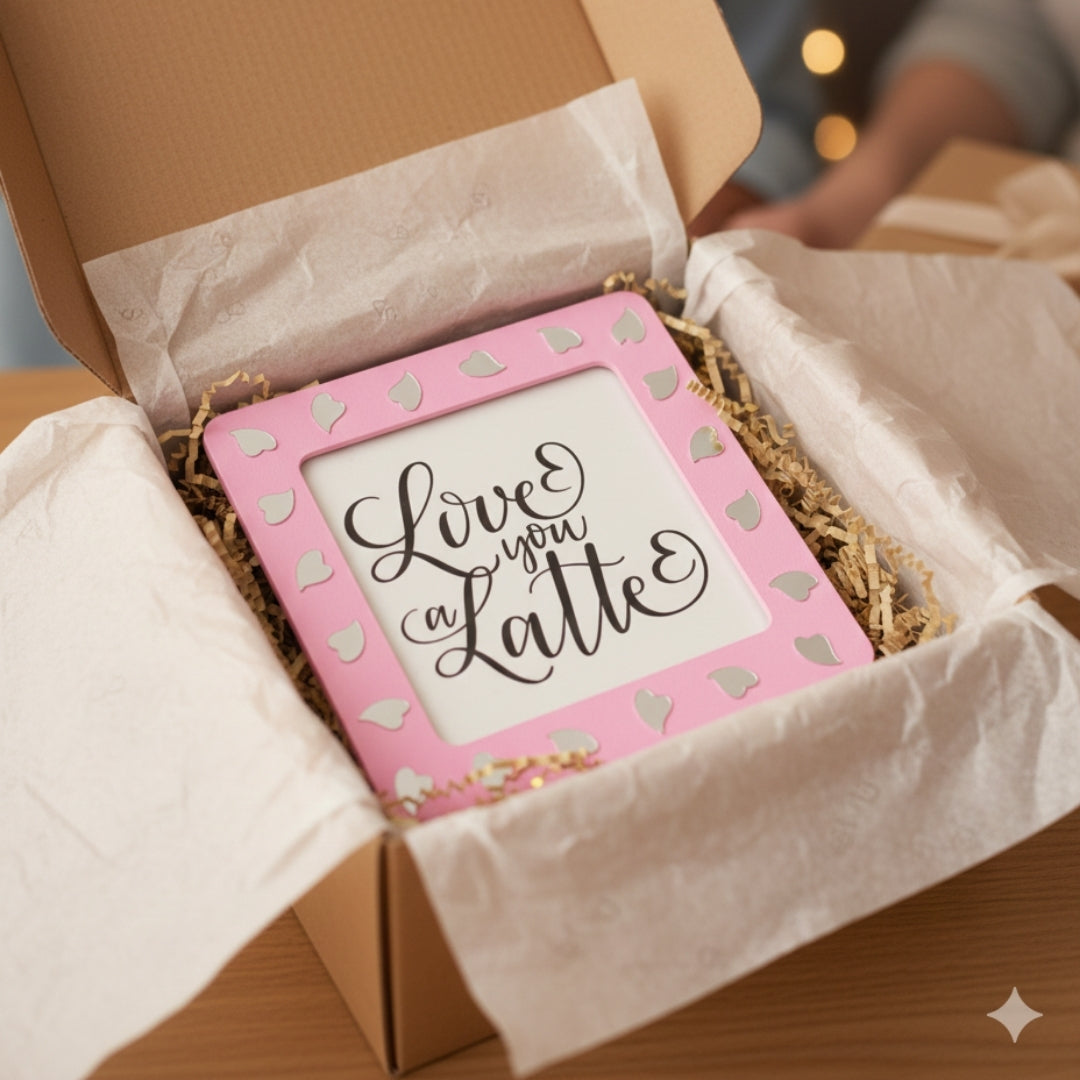 Pink Mirror Heart Message Frame – Love You a Latte Gift