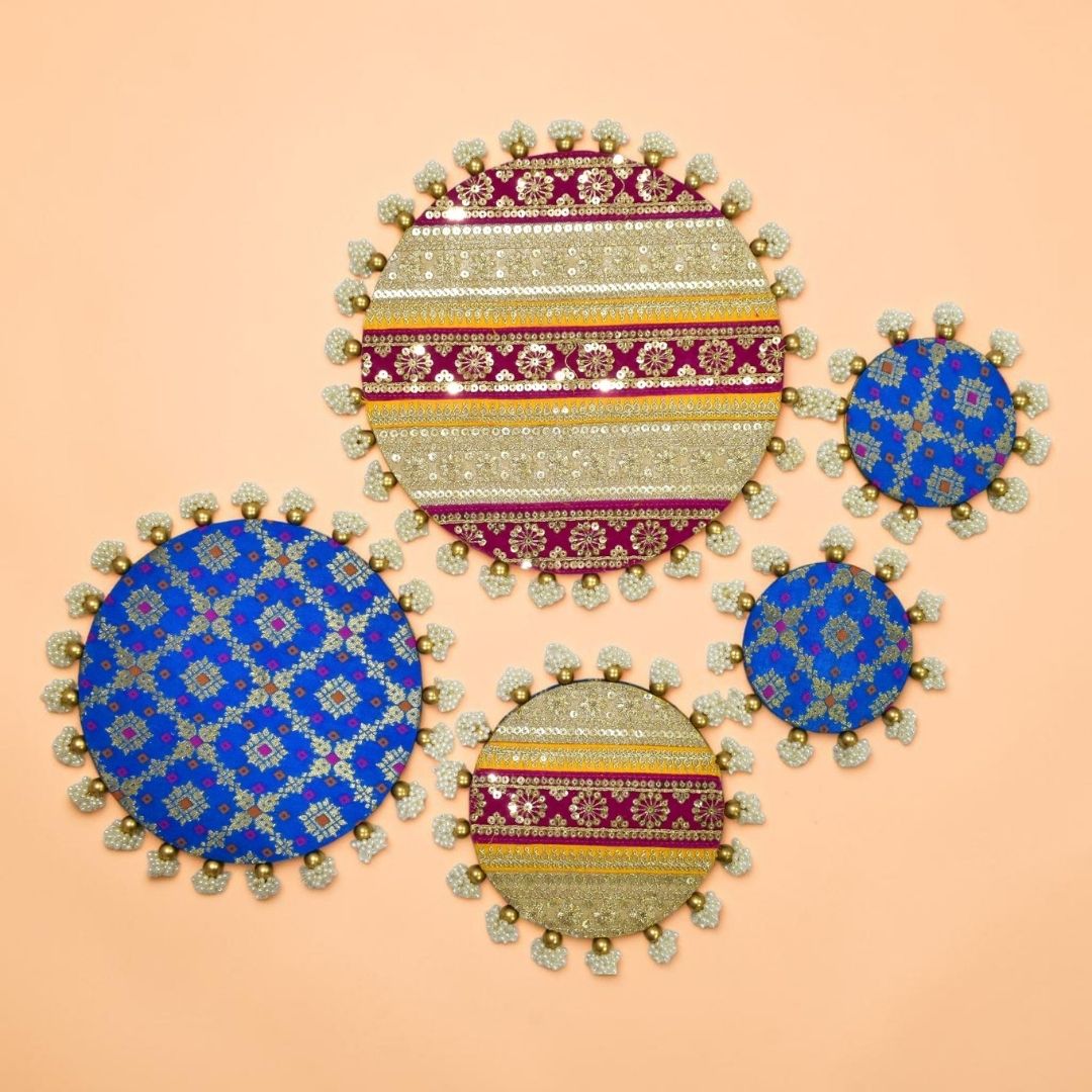Luxury Handcrafted Decorative Platter Set for Pooja, Weddings & Festive Home Decor | Set of 5 MDF Trays