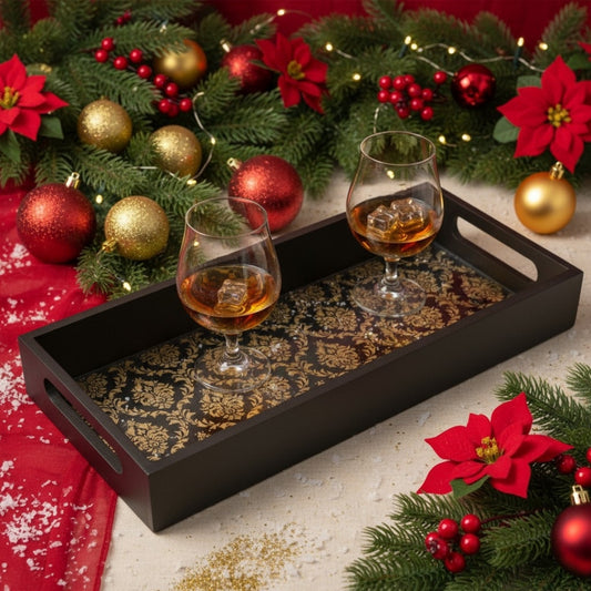 Black Decorative tray with golden design