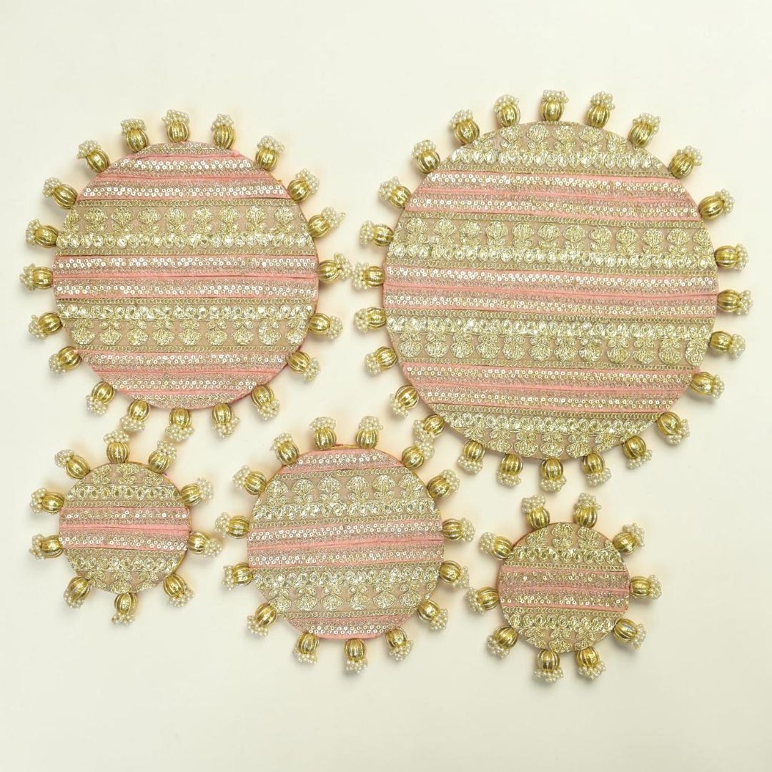 Decorative MDF Platter Set for Pooja, Wedding & Festive Home Decor | Set of 5