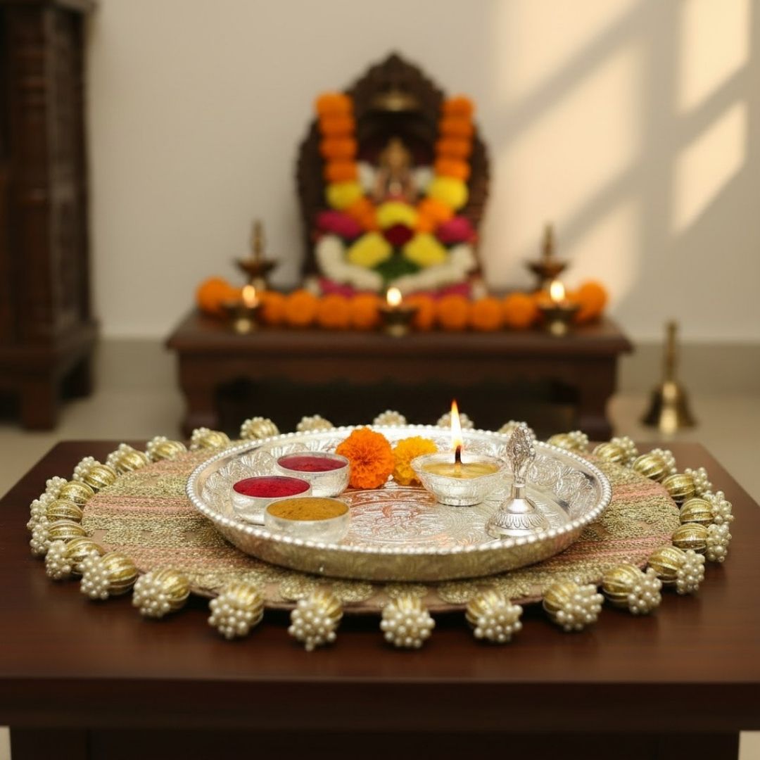 Decorative MDF Platter Set for Pooja, Wedding & Festive Home Decor | Set of 5