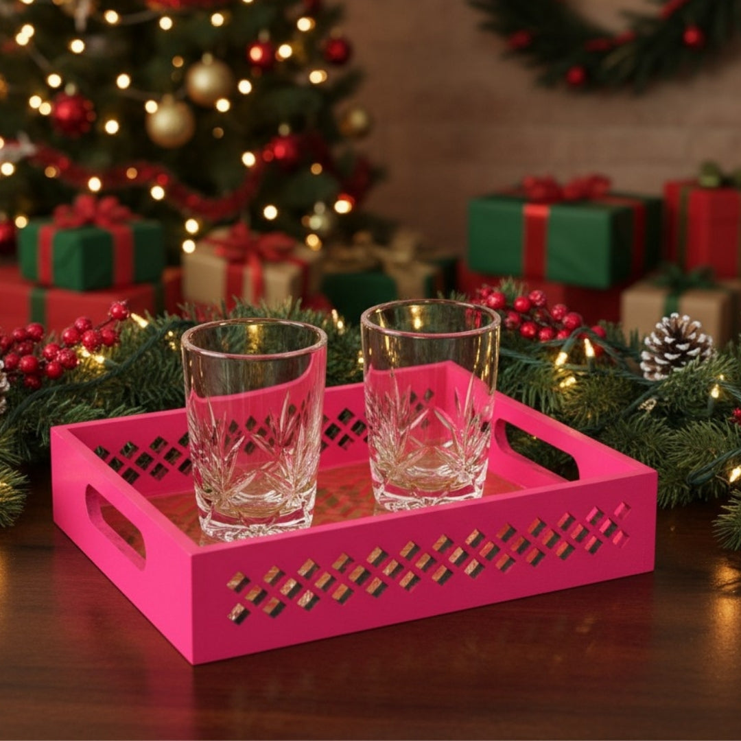 Handcrafted Pink Cutwork Tray | Festive Gifting Tray