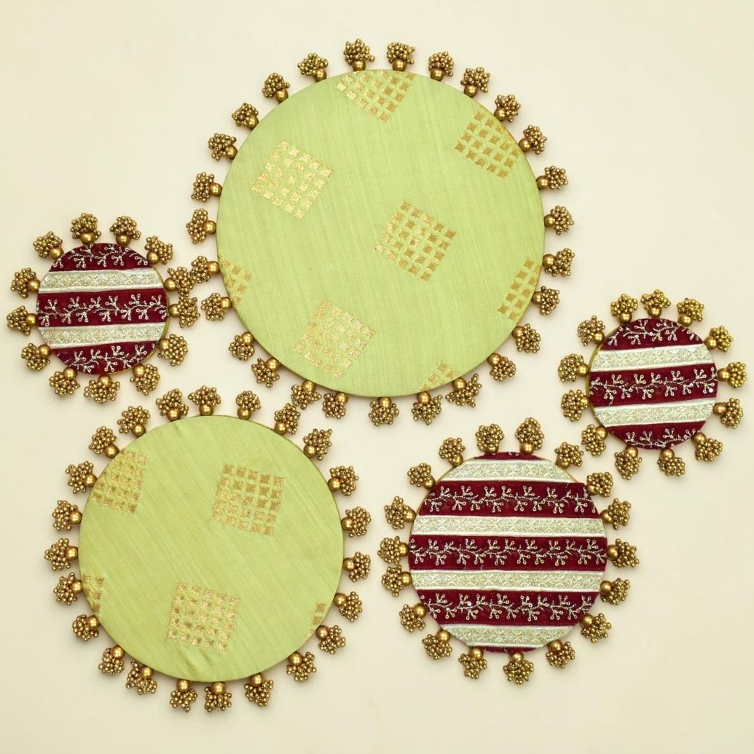 Luxury Handcrafted Decorative Platter Set for Pooja, Weddings & Festive Home Decor | Set of 5 MDF Trays