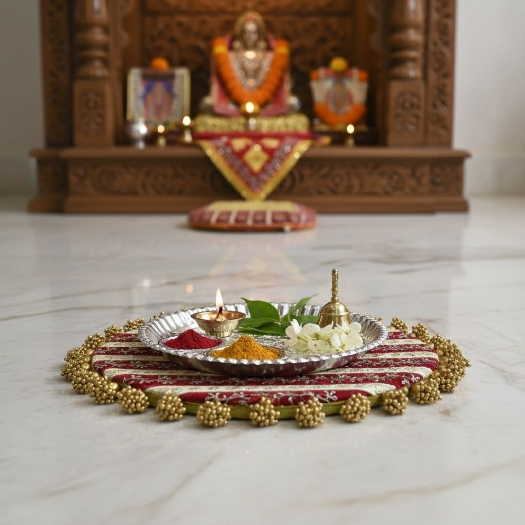 Luxury Handcrafted Decorative Platter Set for Pooja, Weddings & Festive Home Decor | Set of 5 MDF Trays