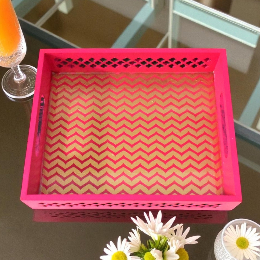 Handcrafted Pink Cutwork Tray | Festive Gifting Tray