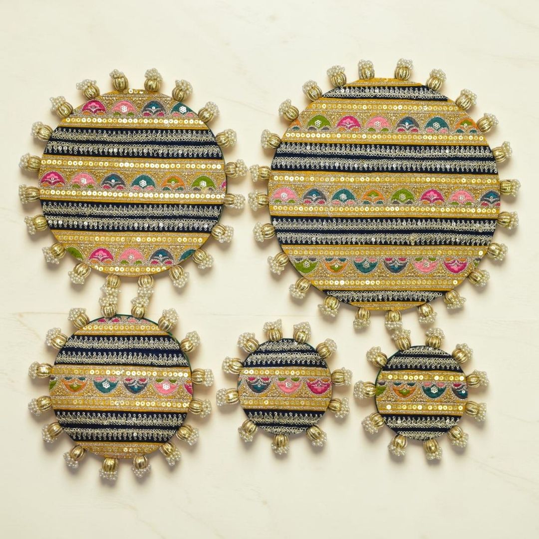 Luxury Handcrafted Decorative Platter Set for Pooja, Weddings & Festive Home Decor | Set of 5 MDF Trays