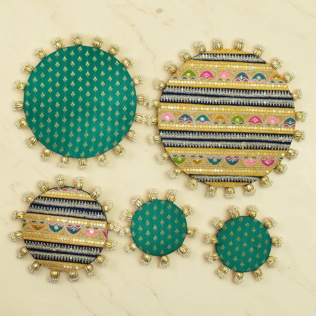 Luxury Handcrafted Decorative Platter Set for Pooja, Weddings & Festive Home Decor | Set of 5 MDF Trays