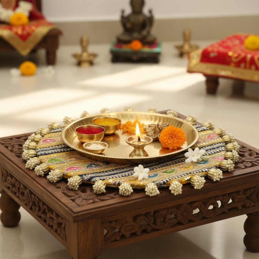 Luxury Handcrafted Decorative Platter Set for Pooja, Weddings & Festive Home Decor | Set of 5 MDF Trays