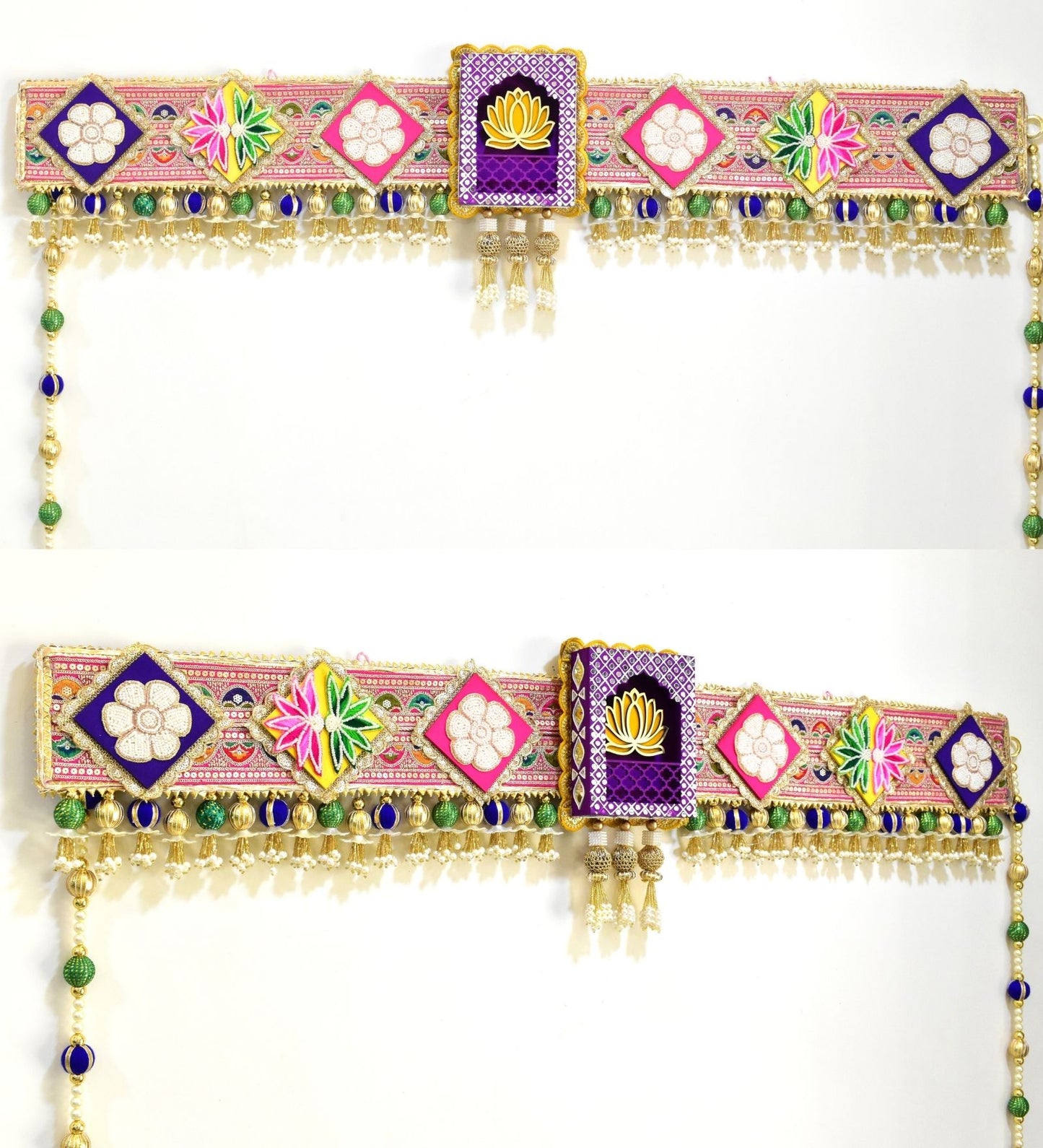 Royal Lotus Embroidered Door Toran - Auspicious Floral Door Hanging for Festive Home Decor