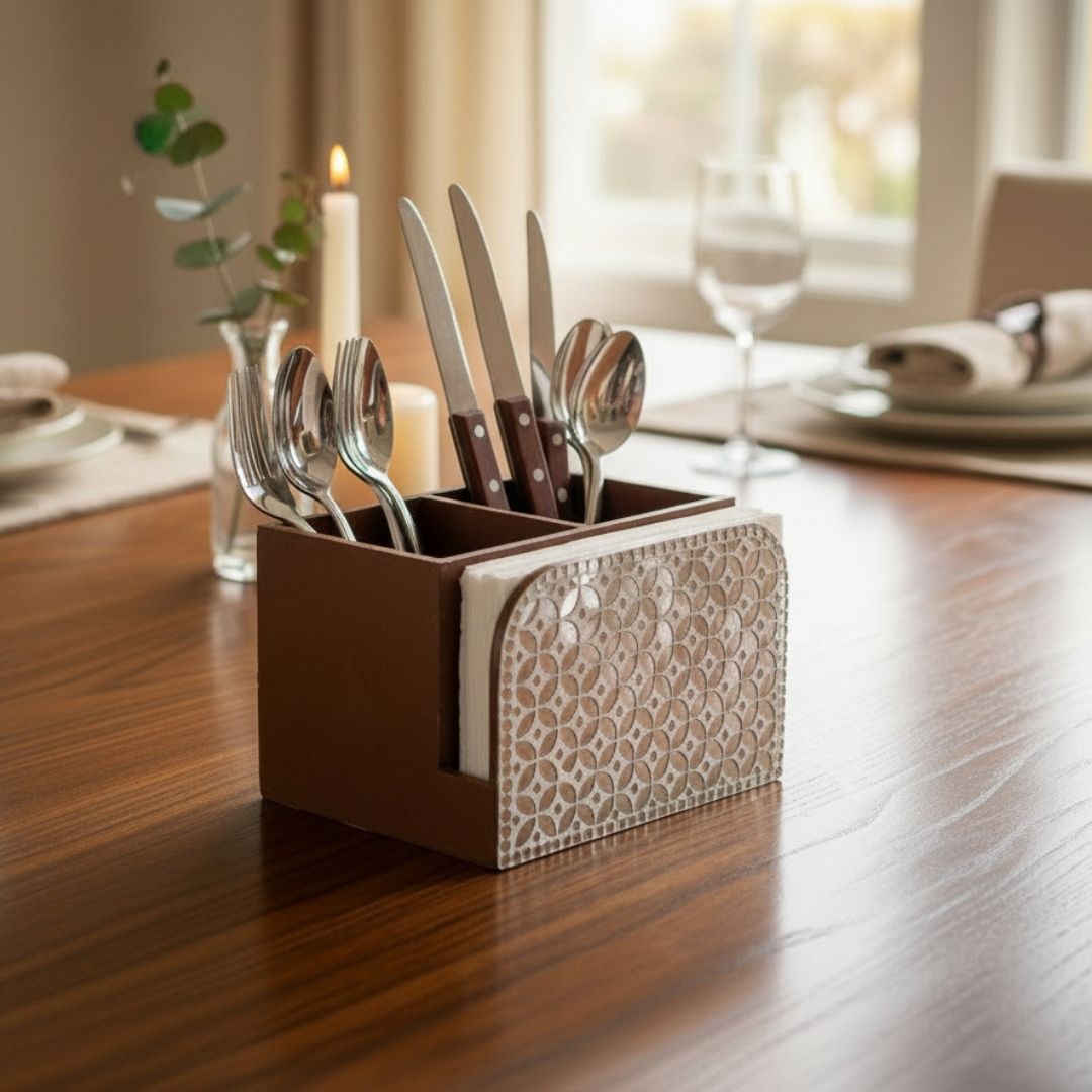 Luxury Wooden Table Organizer with Mirror Work