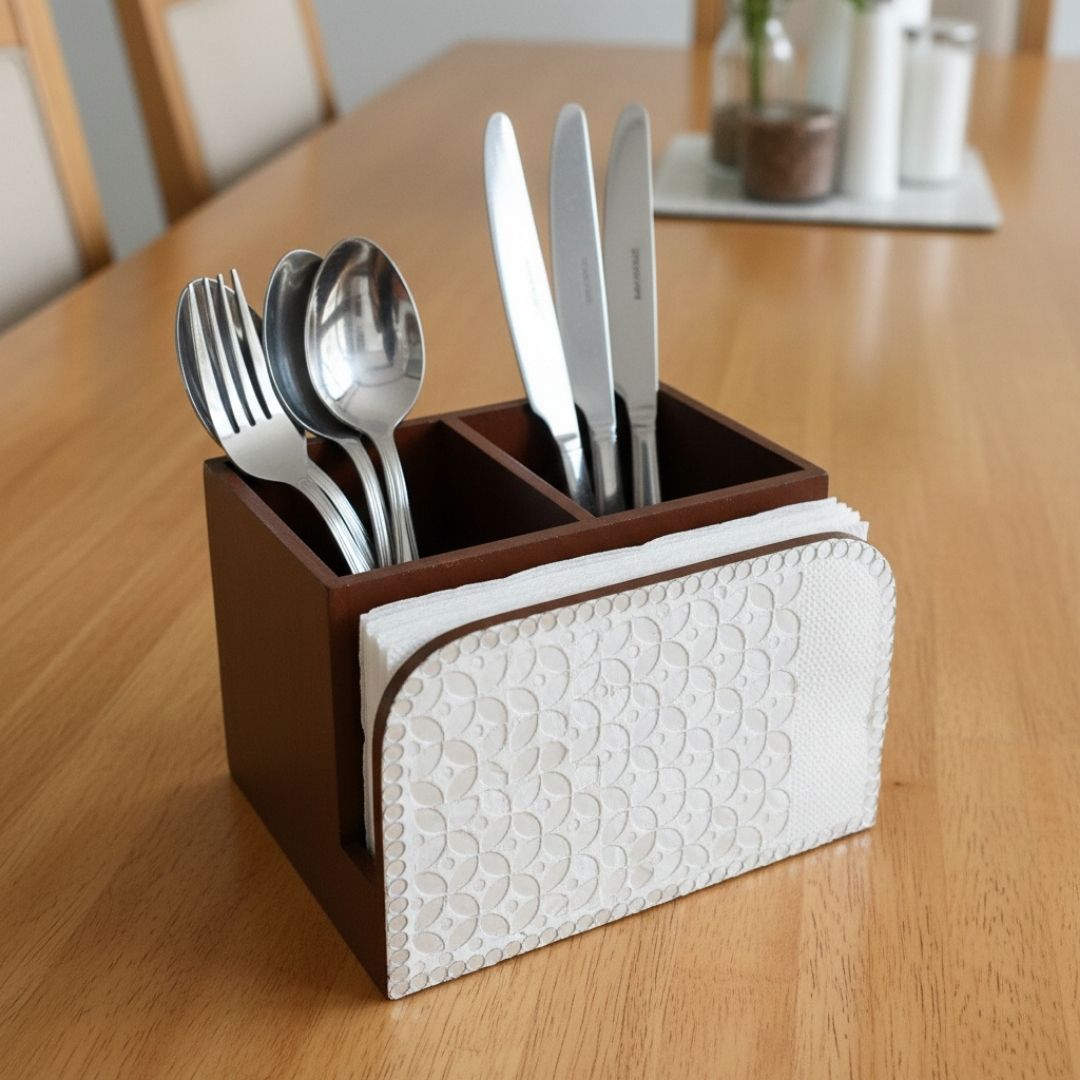 Luxury Wooden Table Organizer with Mirror Work